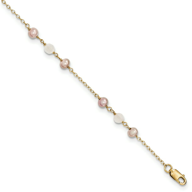 14k Freshwater Cultured Freshwater Cultured Pearl and Rose Quartz with Cable Chain 1 IN EXT 